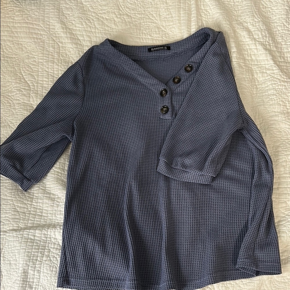 BloomChic Blue Button Down Shirt Top